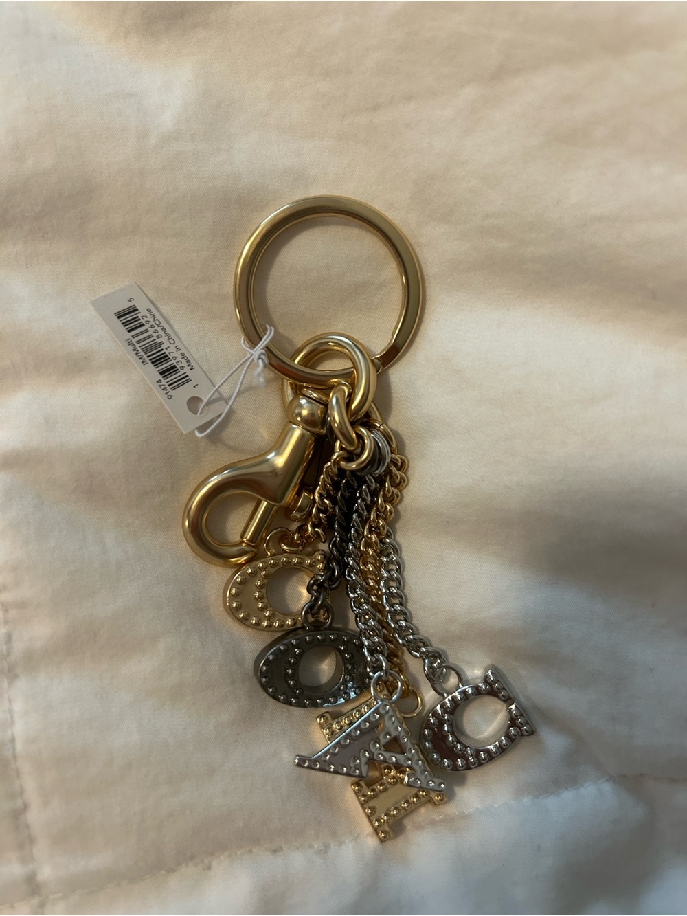 Coach Gold & Silver Mixed-Metal Letter Charm Keyring